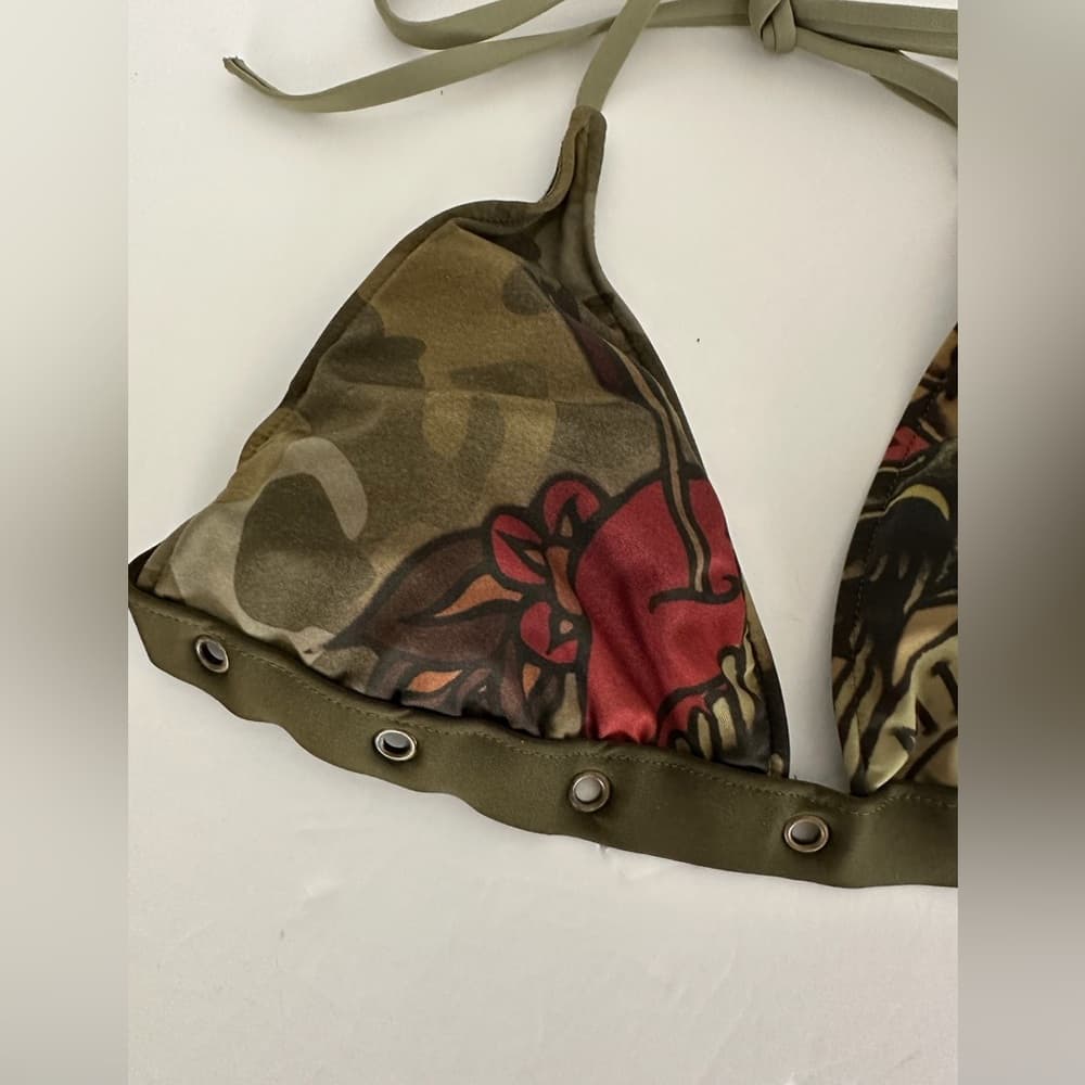 Lucky Brand Sailor Tattoo Army Camo Grommet Y2K Bikini Set - Size Large - Thumbnail 12