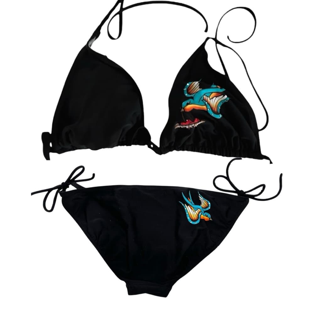 Xhilaration Classic Sailor Swallow Bird Tattoo Graphic Y2K Black Bikini XL - Thumbnail 2