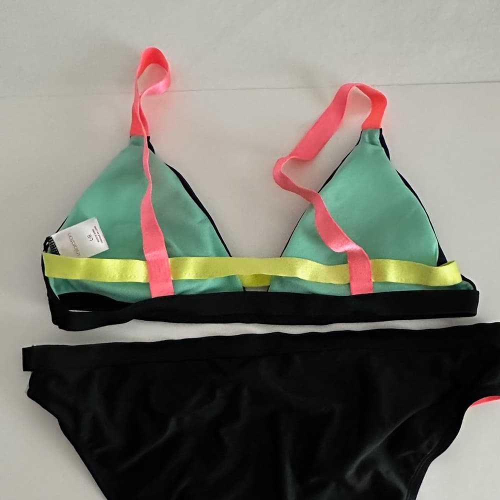Xhilaration Black with Neon Details Bikini Swim Set - Top Large / Bottom XL - Thumbnail 2