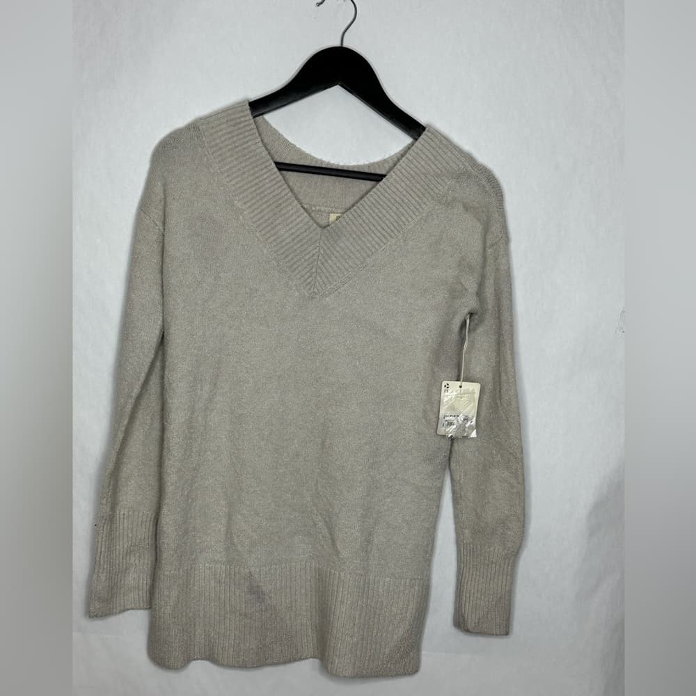 A.N.A A New Approach Beige V-Neck Knit Sweater XS Neutral Minimalist SEE NOTES - Thumbnail 2