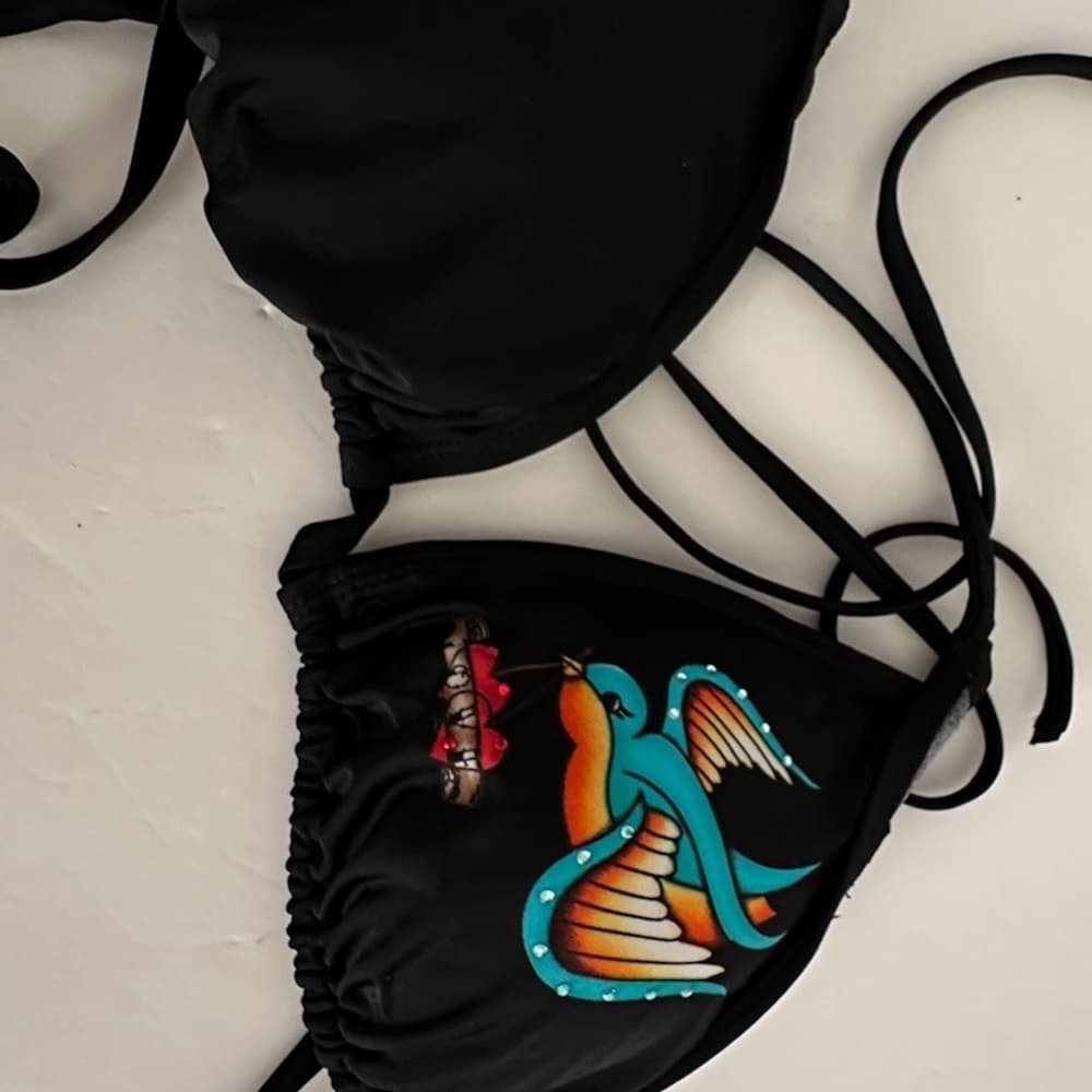 Xhilaration Classic Sailor Swallow Bird Tattoo Graphic Y2K Black Bikini XL - Thumbnail 9
