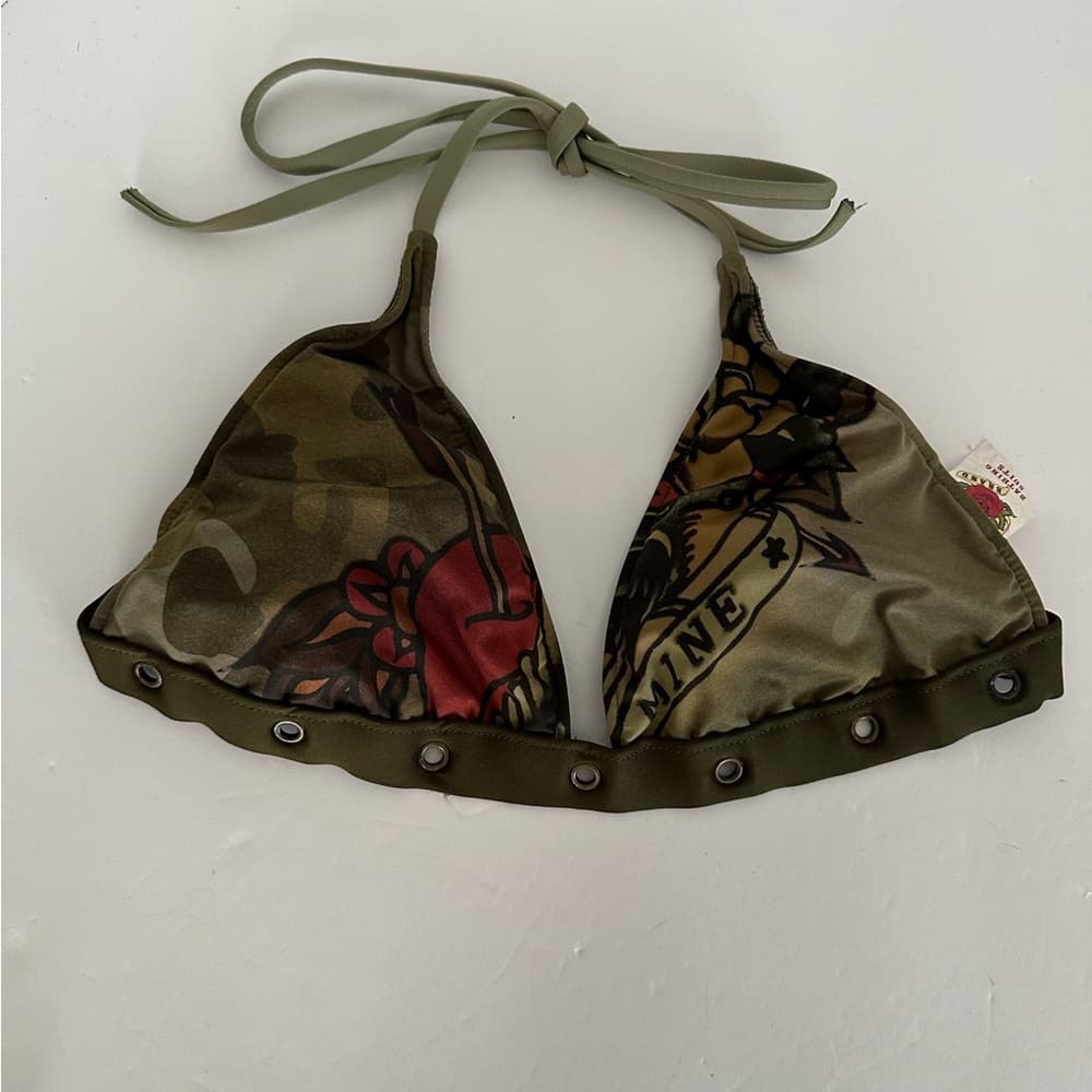 Lucky Brand Sailor Tattoo Army Camo Grommet Y2K Bikini Set - Size Large - Thumbnail 10