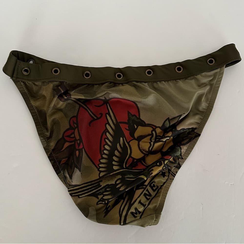 Lucky Brand Sailor Tattoo Army Camo Grommet Y2K Bikini Set - Size Large - Thumbnail 15