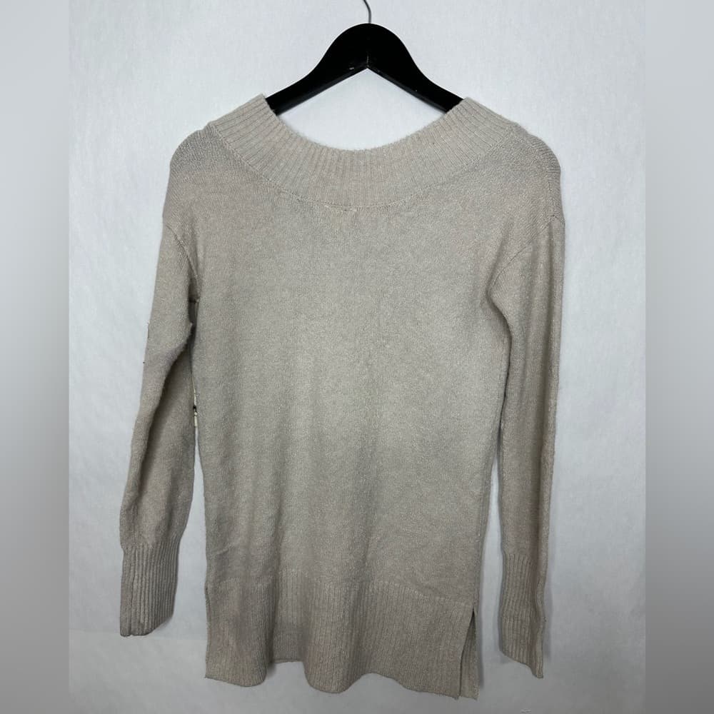 A.N.A A New Approach Beige V-Neck Knit Sweater XS Neutral Minimalist SEE NOTES - Thumbnail 7