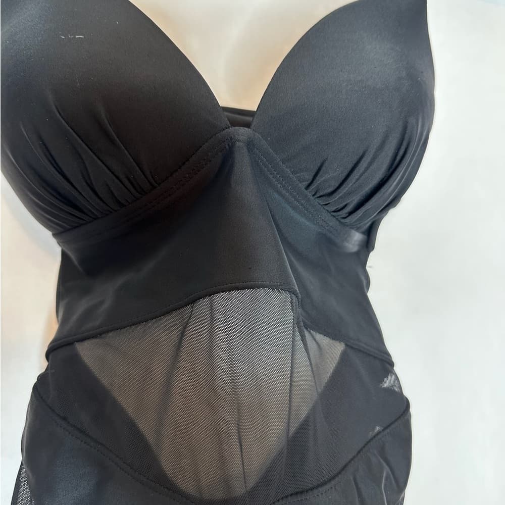 Forever 21 Black Mesh Cutout One-Piece Swimsuit Adjustable Straps Size Small - Thumbnail 3