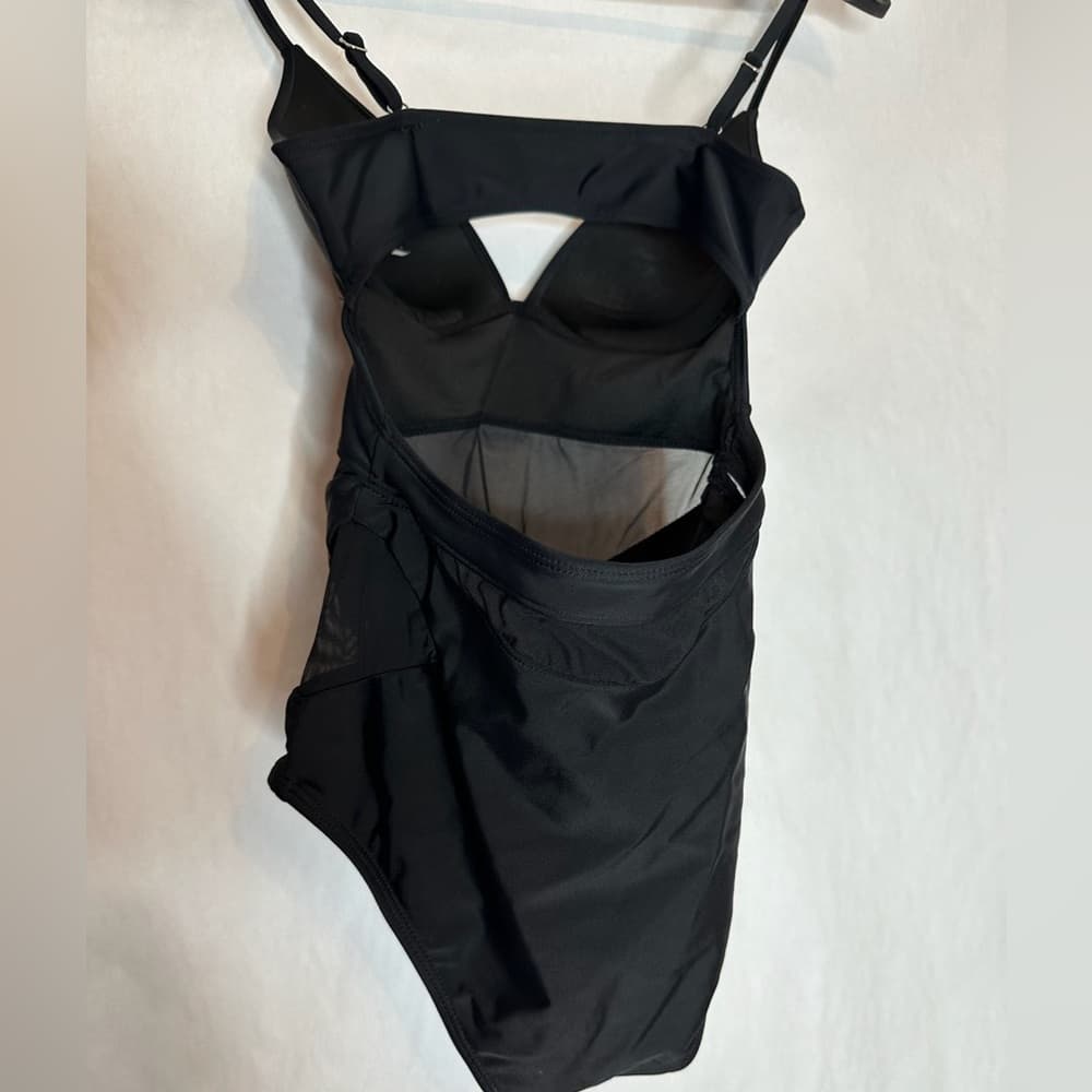 Forever 21 Black Mesh Cutout One-Piece Swimsuit Adjustable Straps Size Small - Thumbnail 4