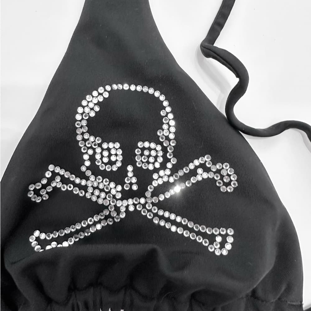 Victoria’s Secret Vintage Y2K Skull Rhinestone Black Bikini Set Size Large - Thumbnail 8