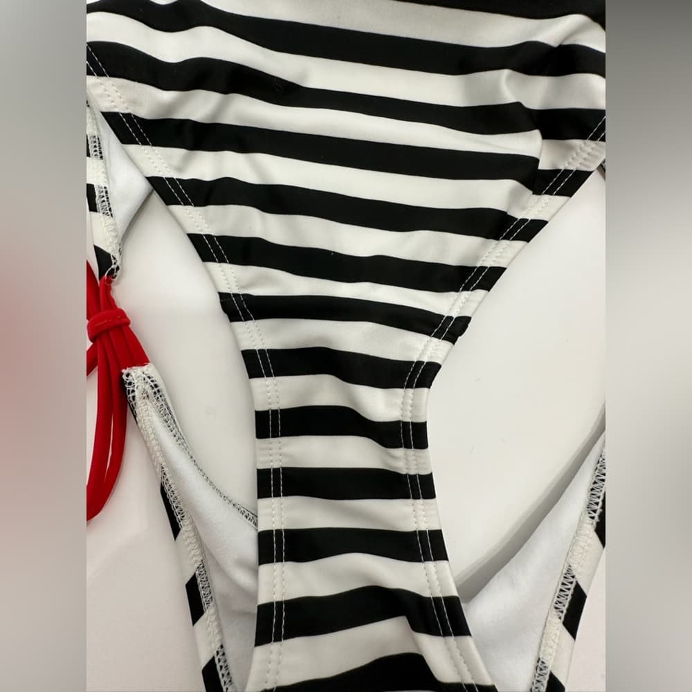 Xhilaration Tattoo Bikini Heart Black White Striped Red Bikini Top XL Bottom L - Thumbnail 9