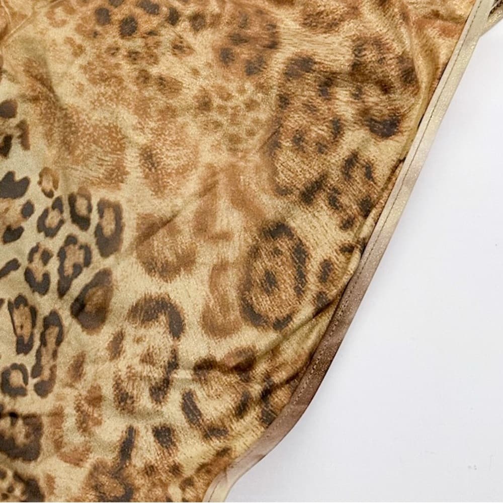 W Swim Gold Leopard Print Cheetah Triangle Bikini Set High Cut Vintage Y2K Large - Thumbnail 4