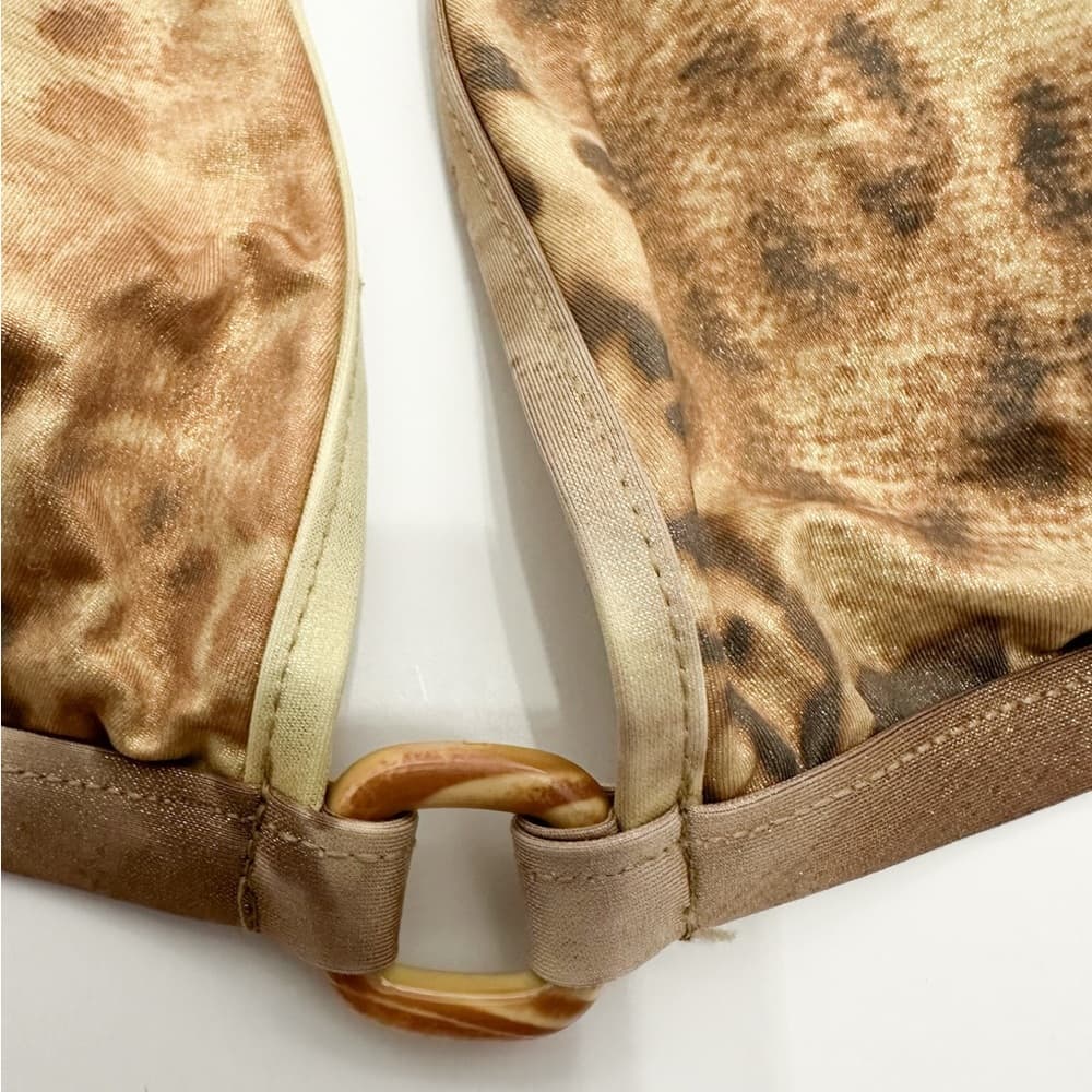 W Swim Gold Leopard Print Cheetah Triangle Bikini Set High Cut Vintage Y2K Large - Thumbnail 8