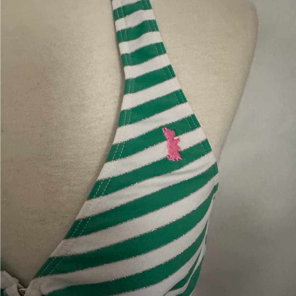 Juicy Couture Green White Stripe Y2K Halter Style Bikini Set - Size Medium - Thumbnail 8