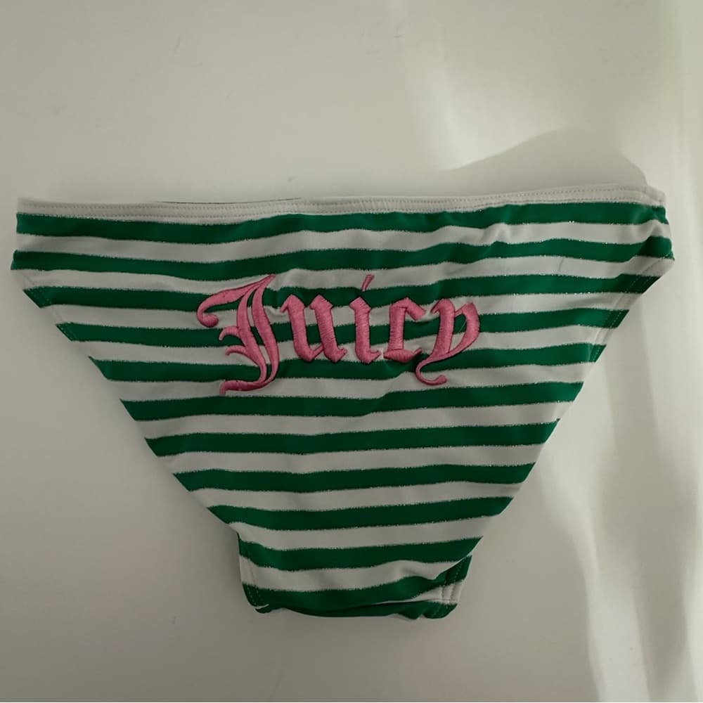 Juicy Couture Green White Stripe Y2K Halter Style Bikini Set - Size Medium - Thumbnail 13
