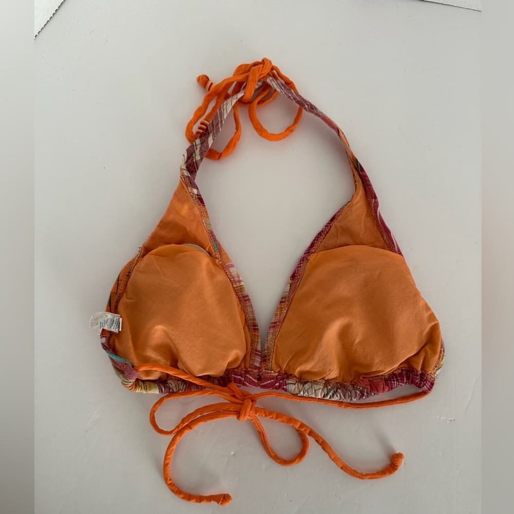 American Eagle Patchwork Plaid Bikini Y2K Vintage Orange Plaid Beaded Size Large - Thumbnail 9