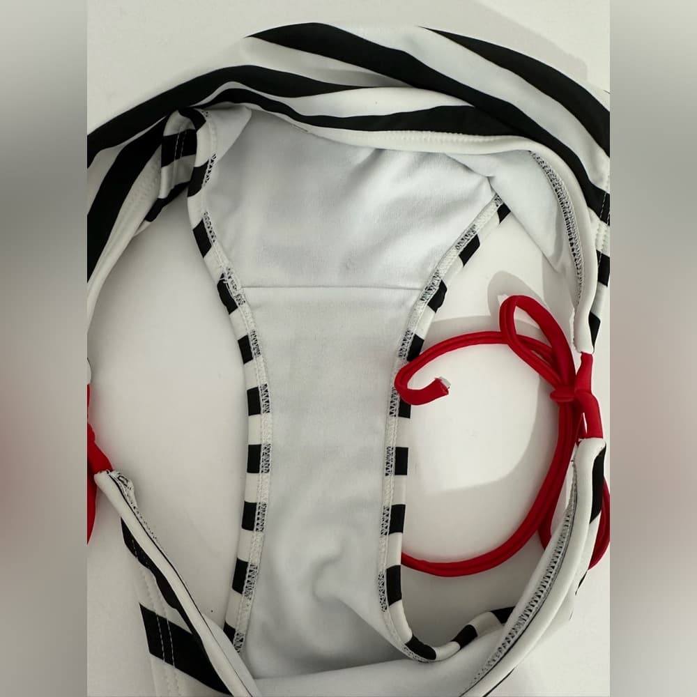 Xhilaration Tattoo Bikini Heart Black White Striped Red Bikini Top XL Bottom L - Thumbnail 10