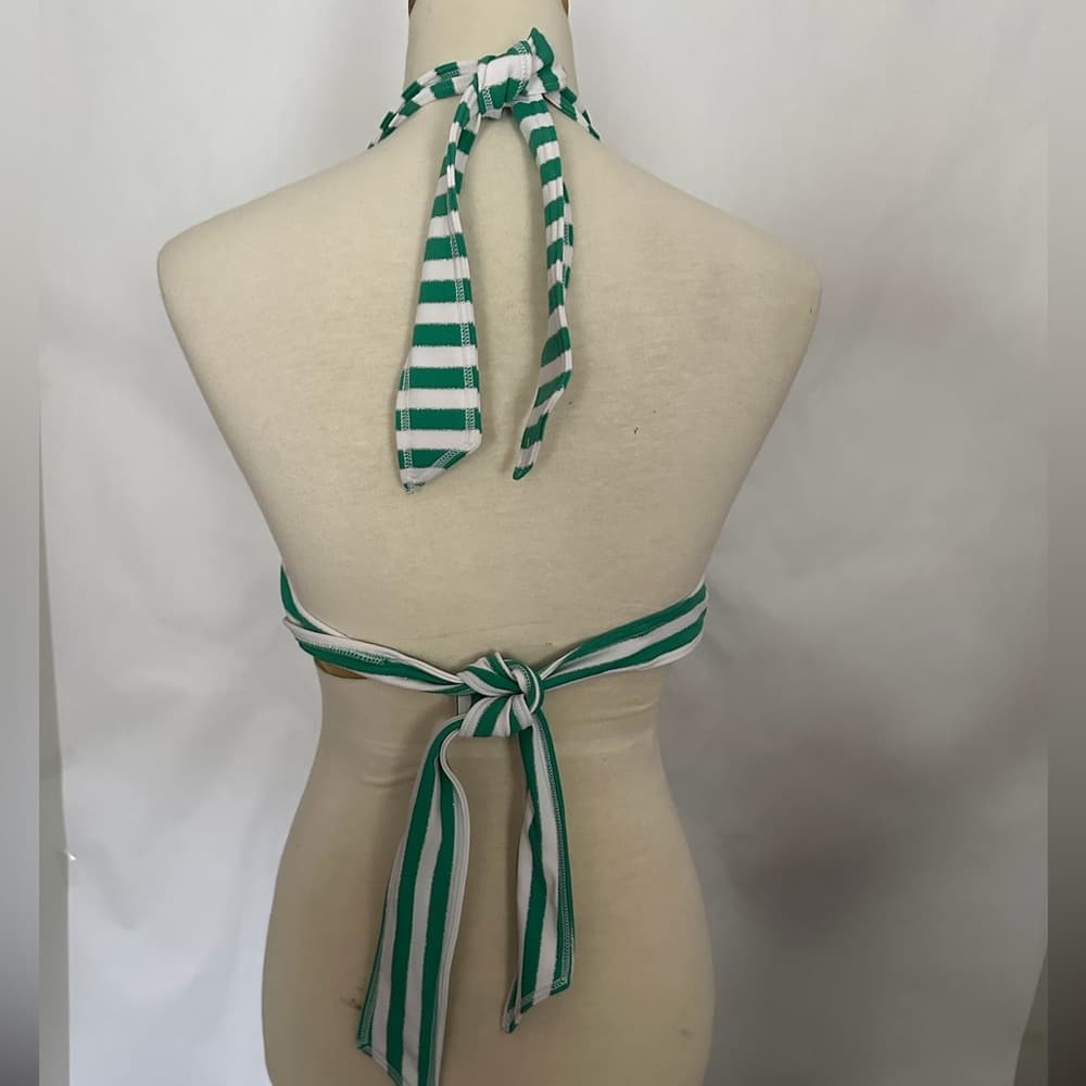 Juicy Couture Green White Stripe Y2K Halter Style Bikini Set - Size Medium - Thumbnail 6