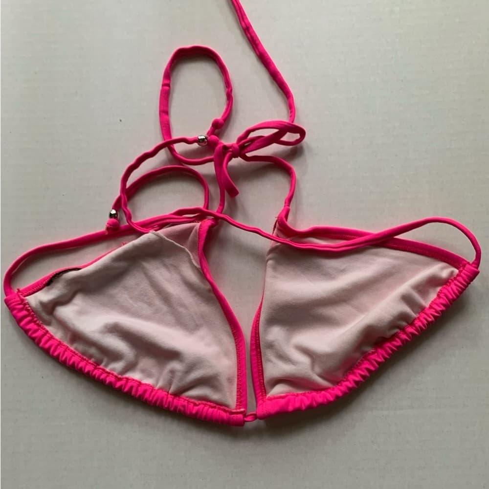 Hot Pink String Bikini Top Only - Thumbnail 3