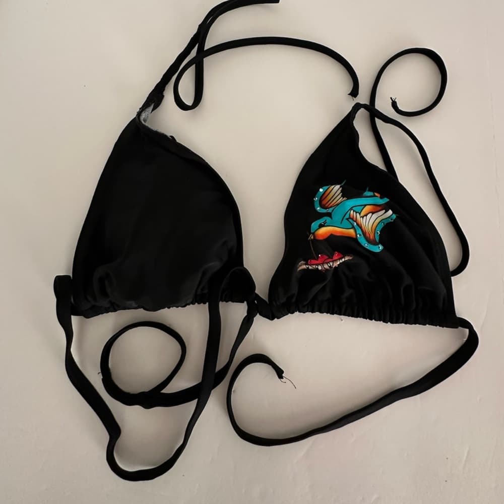 Xhilaration Classic Sailor Swallow Bird Tattoo Graphic Y2K Black Bikini XL - Thumbnail 6