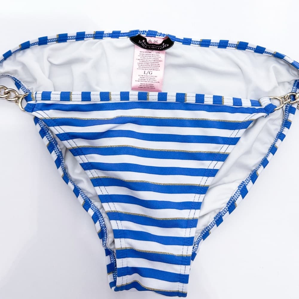 Juicy Couture Striped Blue White with Gold Chain Y2K Bikini Set Women’s Large - Thumbnail 14