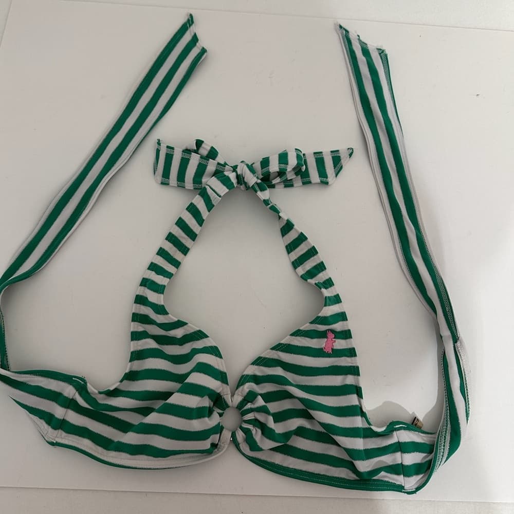 Juicy Couture Green White Stripe Y2K Halter Style Bikini Set - Size Medium - Thumbnail 11