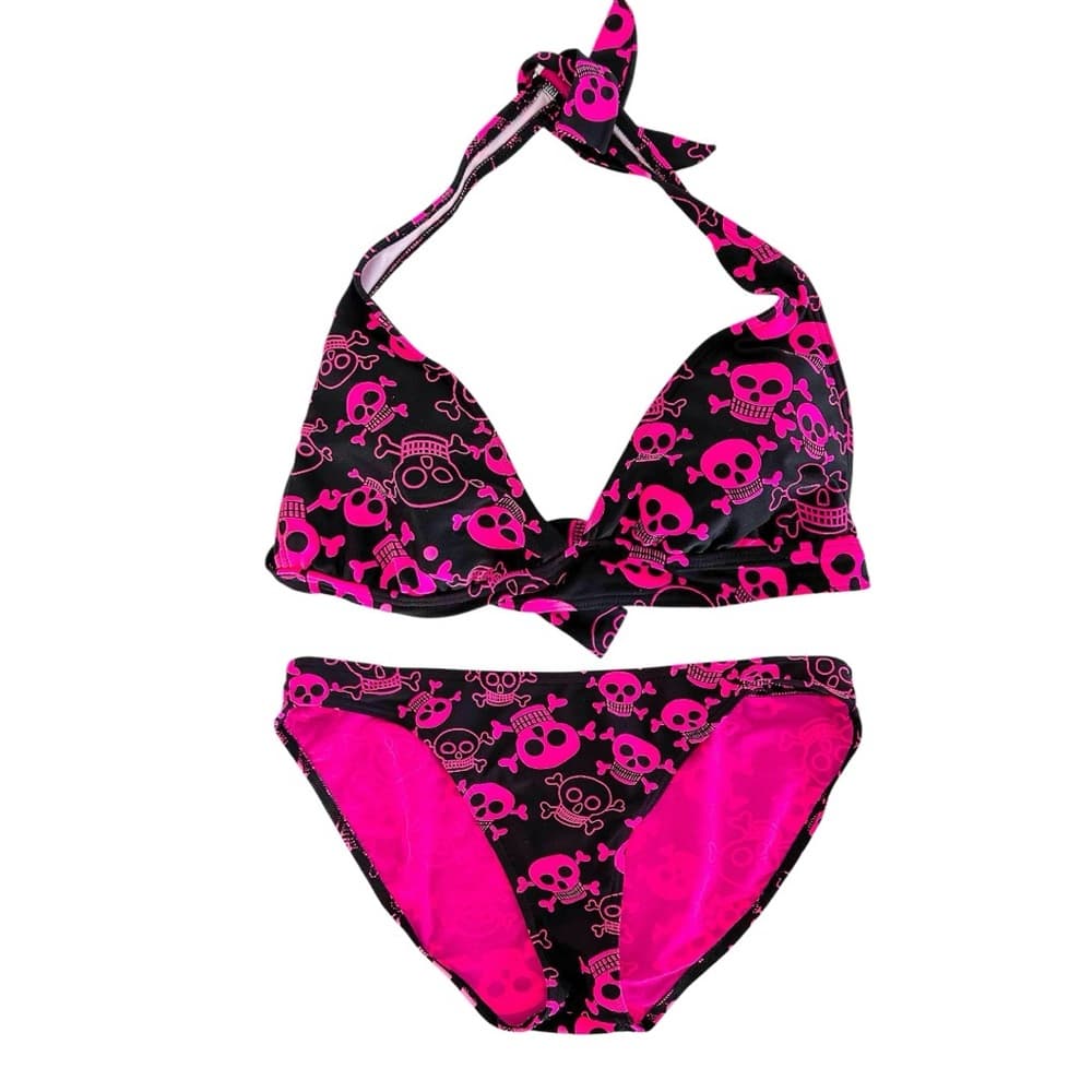 Kaligirlz x Hot Topic Y2K Pink Black Skull Print Bikini Set Size Large Rare Swim - Thumbnail 15