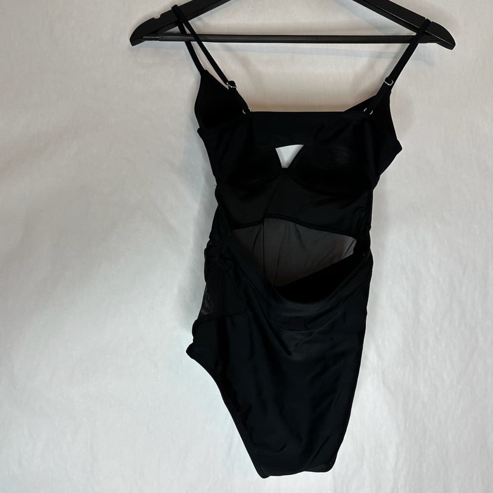 Forever 21 Black Mesh Cutout One-Piece Swimsuit Adjustable Straps Size Small - Thumbnail 2
