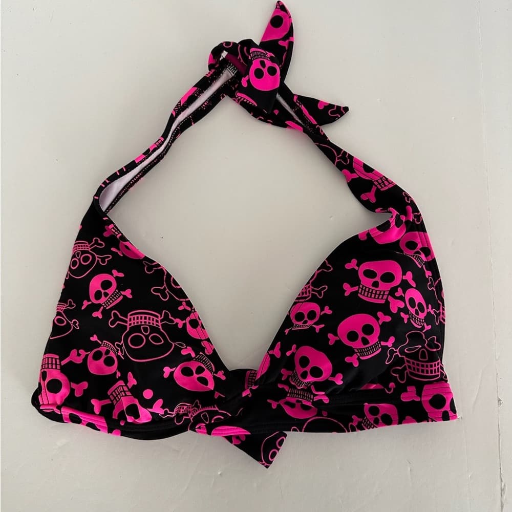 Kaligirlz x Hot Topic Y2K Pink Black Skull Print Bikini Set Size Large Rare Swim - Thumbnail 8