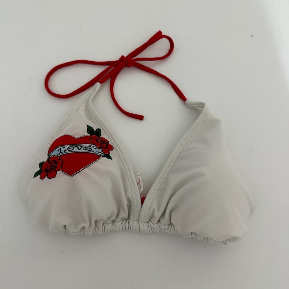 Xhilaration Tattoo Bikini Heart Black White Striped Red Bikini Top XL Bottom L - Thumbnail 4