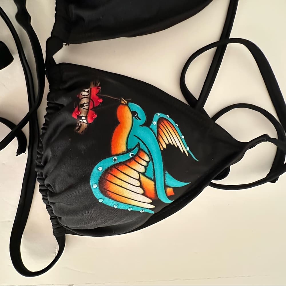 Xhilaration Classic Sailor Swallow Bird Tattoo Graphic Y2K Black Bikini XL - Thumbnail 10