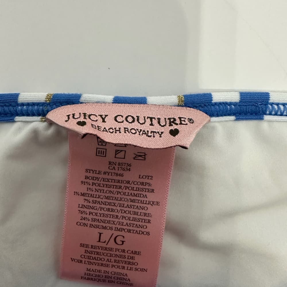 Juicy Couture Striped Blue White with Gold Chain Y2K Bikini Set Women’s Large - Thumbnail 15