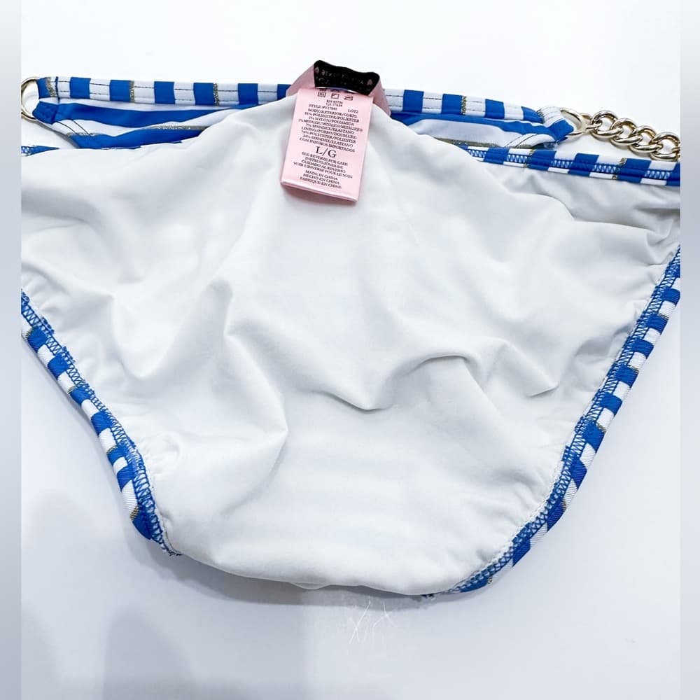 Juicy Couture Striped Blue White with Gold Chain Y2K Bikini Set Women’s Large - Thumbnail 9