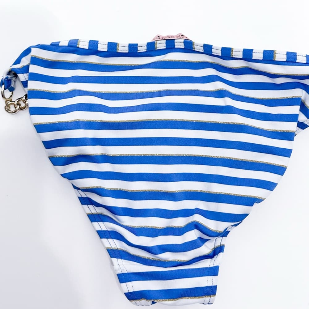 Juicy Couture Striped Blue White with Gold Chain Y2K Bikini Set Women’s Large - Thumbnail 12