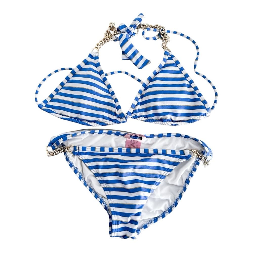 Juicy Couture Striped Blue White with Gold Chain Y2K Bikini Set Women’s Large - Thumbnail 16