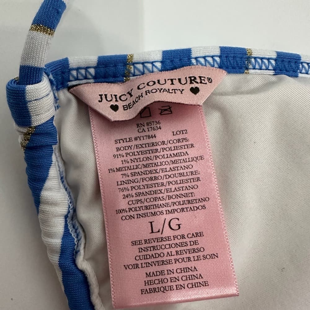 Juicy Couture Striped Blue White with Gold Chain Y2K Bikini Set Women’s Large - Thumbnail 7