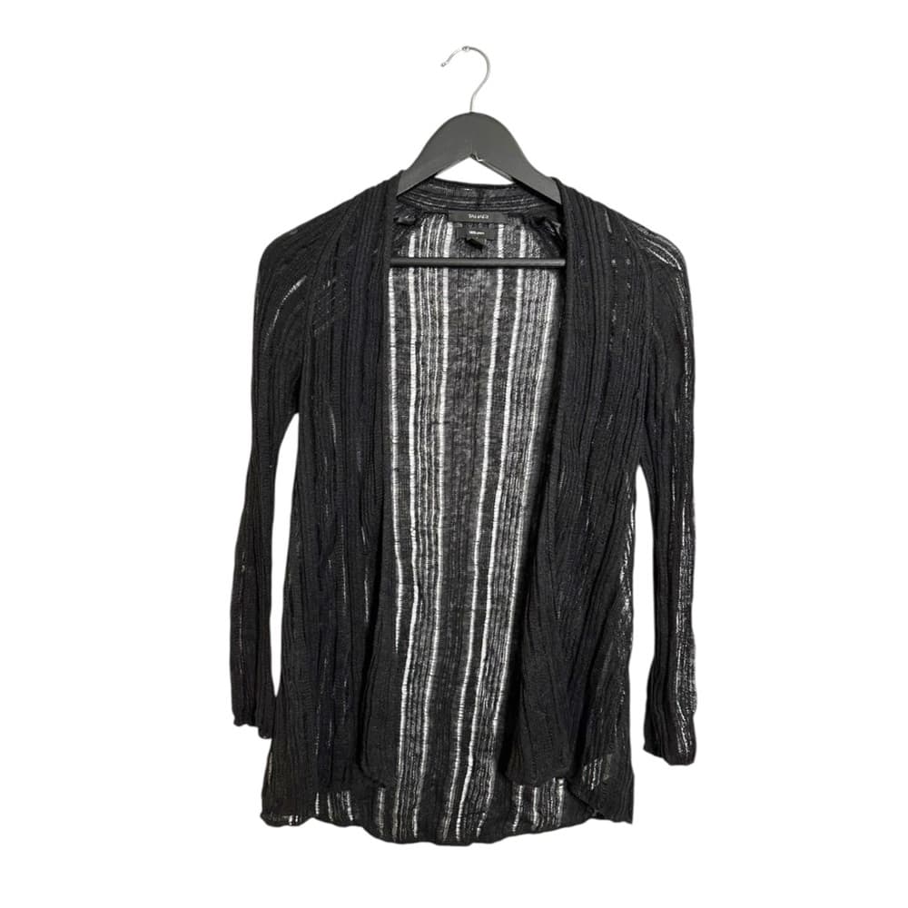 Tahari 100% Linen Black Open Front Lightweight Sheer Cardigan Size XS Resortwear - Thumbnail 5
