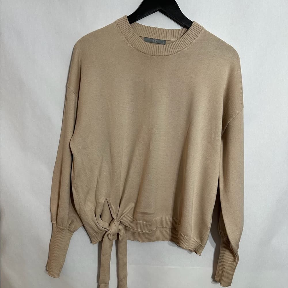 TART Tie Front Knit Pullover Sweater Cozy Neutral Cotton Size Small Minimalist - Thumbnail 7