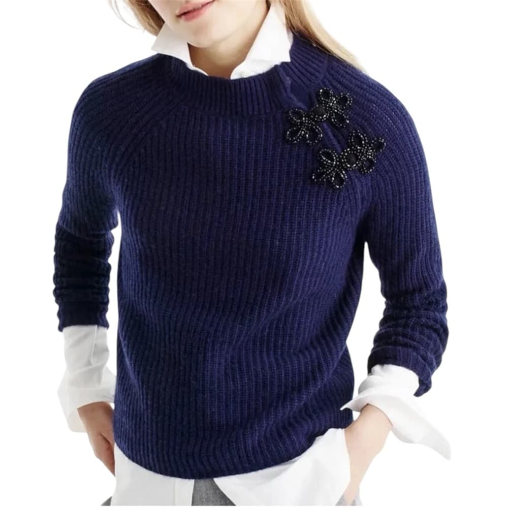 NWT J.Crew Navy Beaded Mock Neck Ribbed Sweater Women’s Size Small Holiday Party - Thumbnail 10