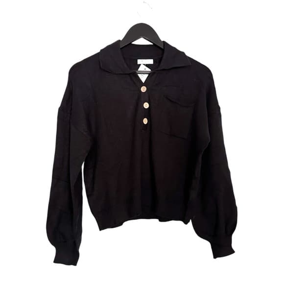 NWT Chigant Black Long Sleeve Collared Button Polo Sweater Size Medium - Thumbnail 12