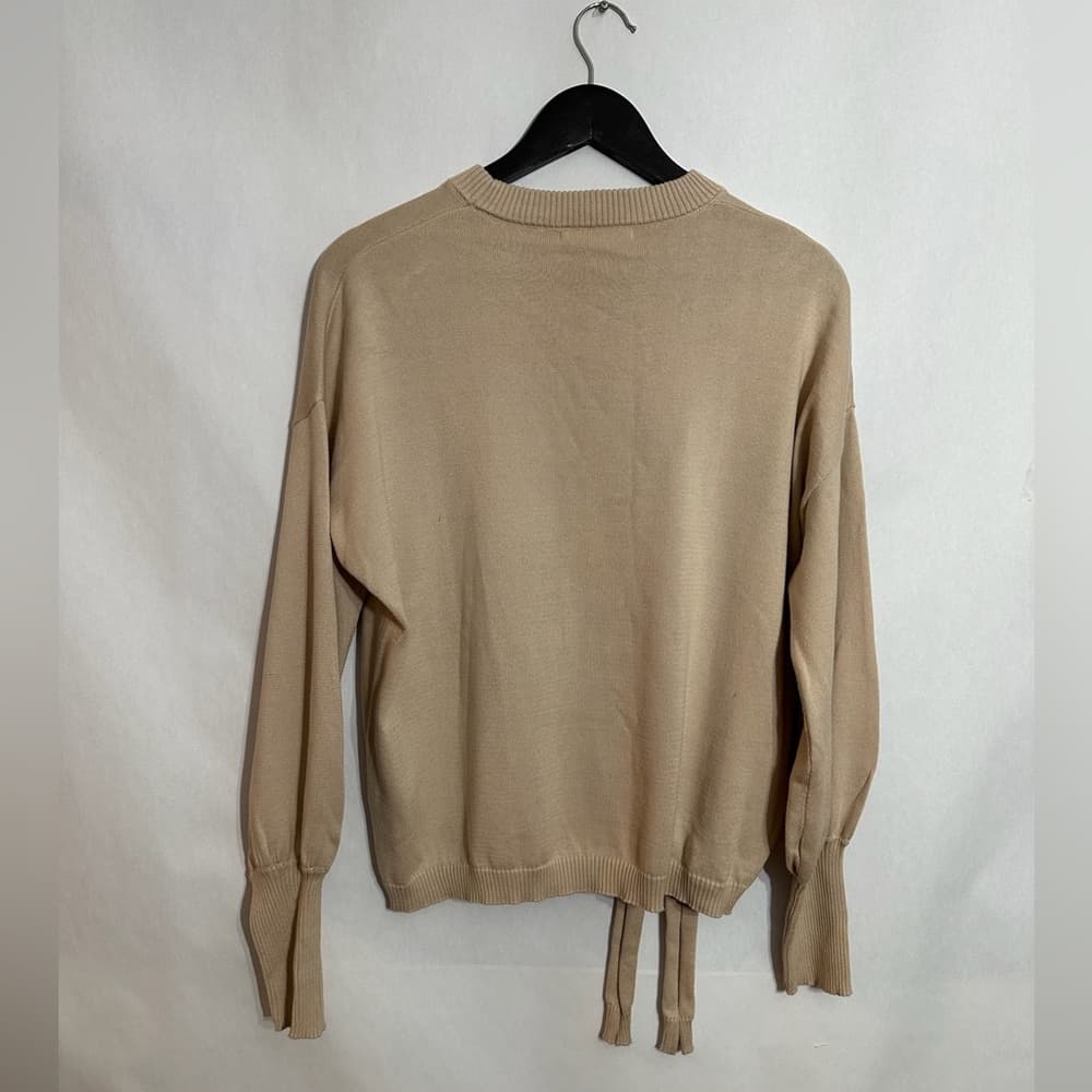 TART Tie Front Knit Pullover Sweater Cozy Neutral Cotton Size Small Minimalist - Thumbnail 4