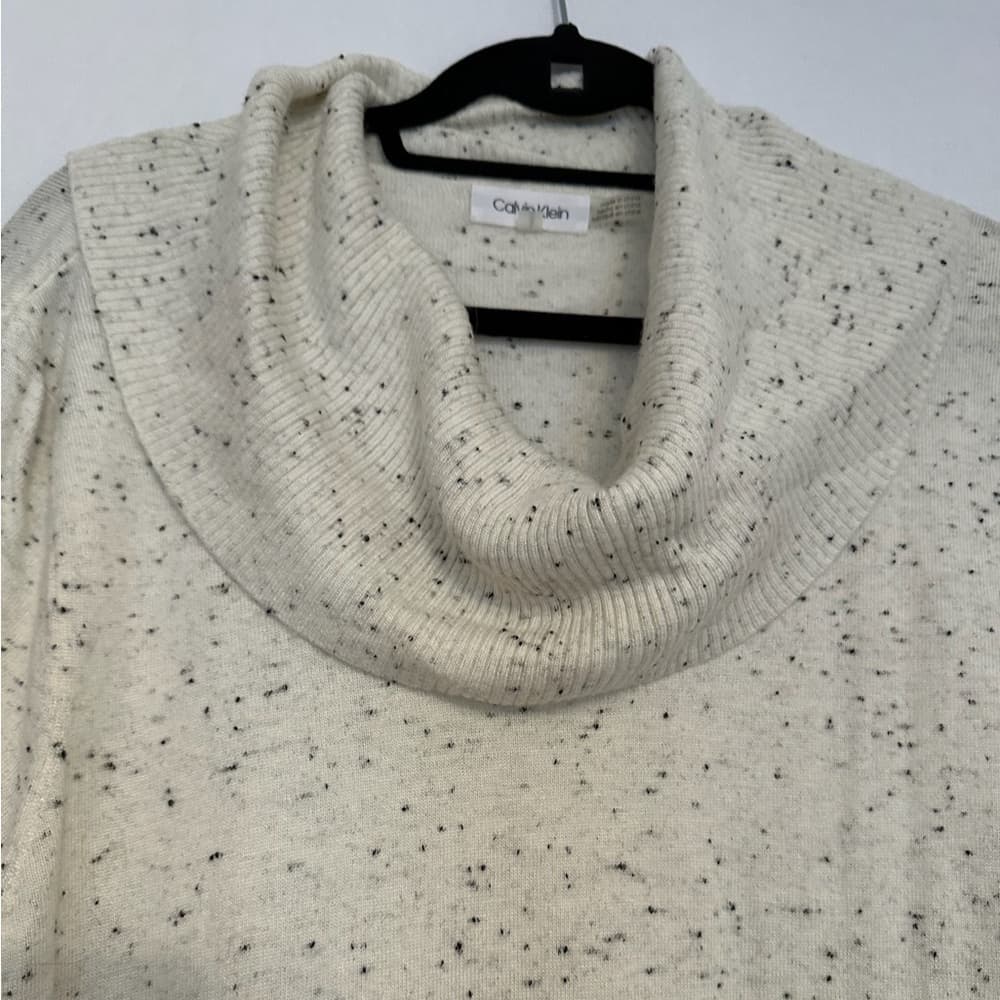 Calvin Klein Beige Speckled Wool Blend Cowl Neck Sweater Size Large - Thumbnail 4