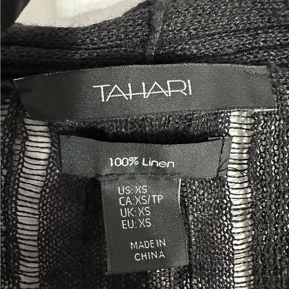 Tahari 100% Linen Black Open Front Lightweight Sheer Cardigan Size XS Resortwear - Thumbnail 2