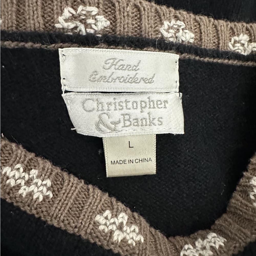 Christopher & Banks Reindeer Sleigh Embroidered Ugly Christmas Sweater Large - Thumbnail 3