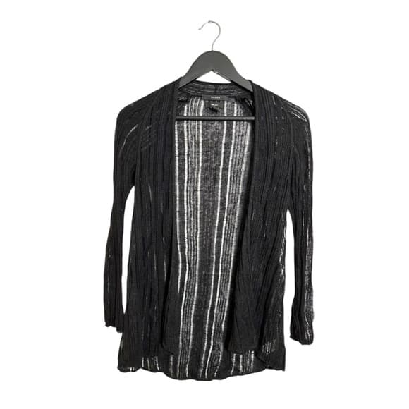 Tahari 100% Linen Black Open Front Lightweight Sheer Cardigan Size XS Resortwear - Thumbnail 6