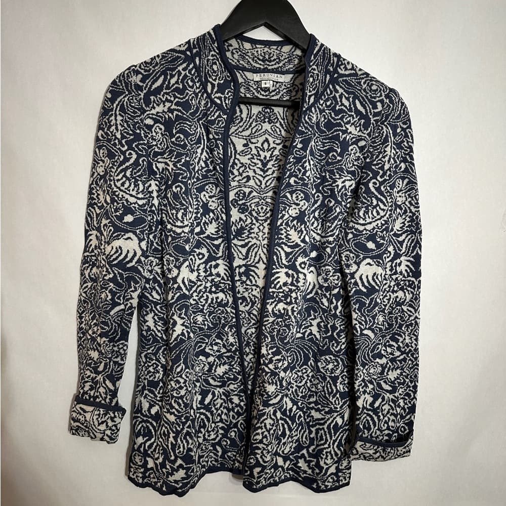 Peruvian Connection Pima Cotton Jacquard Cardigan Sweater Size Small - Thumbnail 3