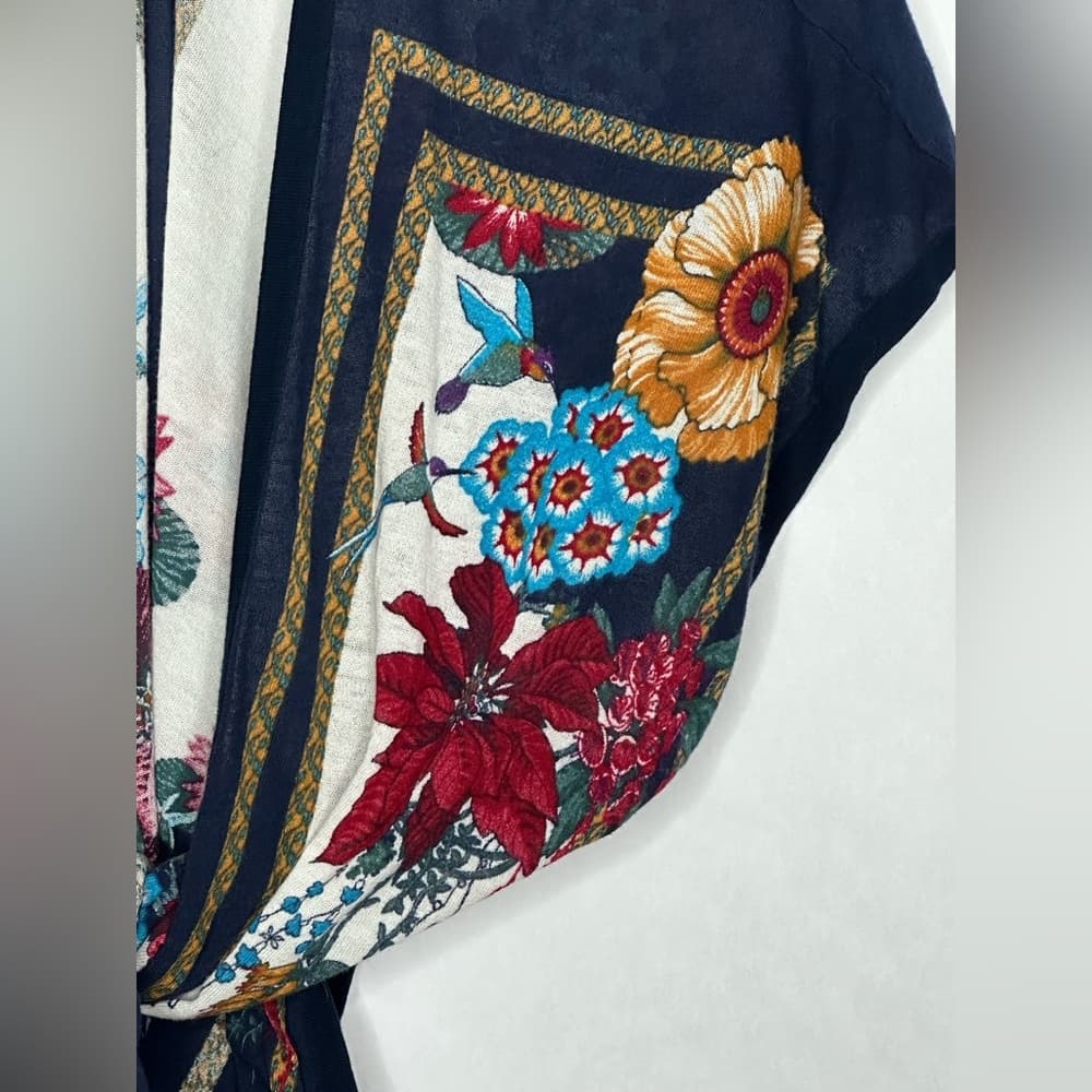 Moth for Anthropologie Navy Floral Boho Tie Scarf Print Kimono Top Size M/L - Thumbnail 2