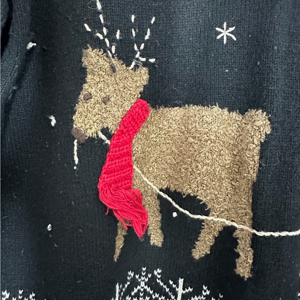 Christopher & Banks Reindeer Sleigh Embroidered Ugly Christmas Sweater Large - Thumbnail 7