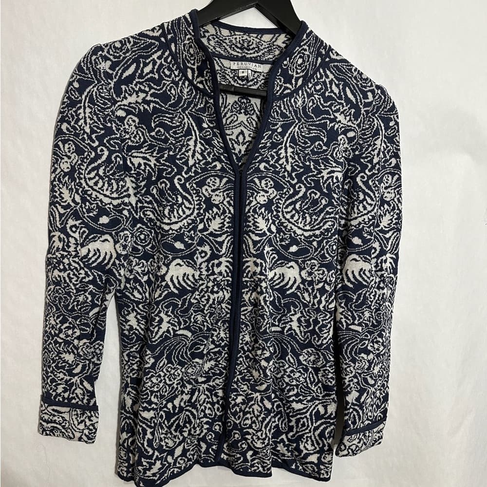 Peruvian Connection Pima Cotton Jacquard Cardigan Sweater Size Small - Thumbnail 7