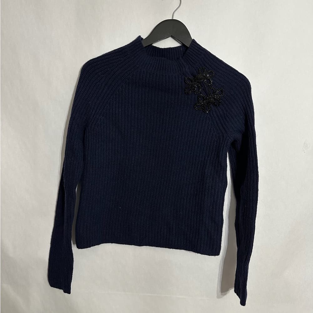 NWT J.Crew Navy Beaded Mock Neck Ribbed Sweater Women’s Size Small Holiday Party - Thumbnail 2