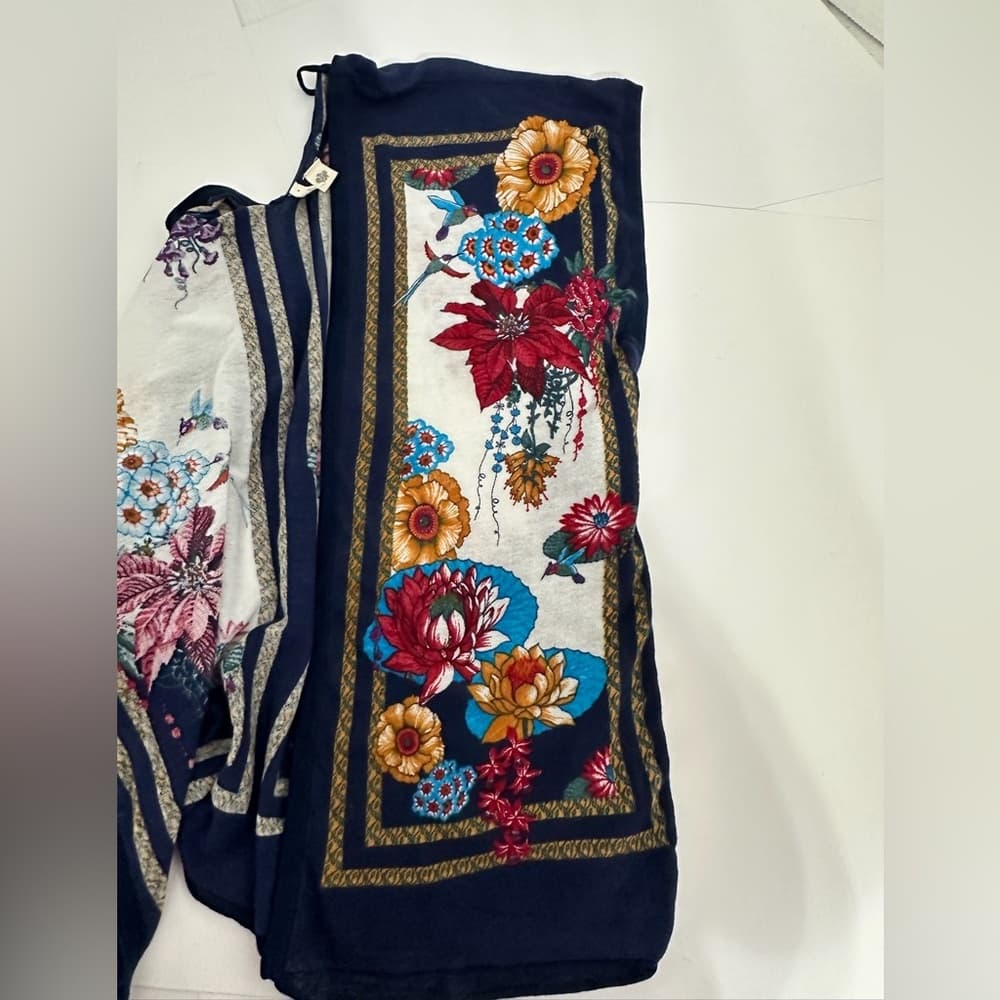 Moth for Anthropologie Navy Floral Boho Tie Scarf Print Kimono Top Size M/L - Thumbnail 8