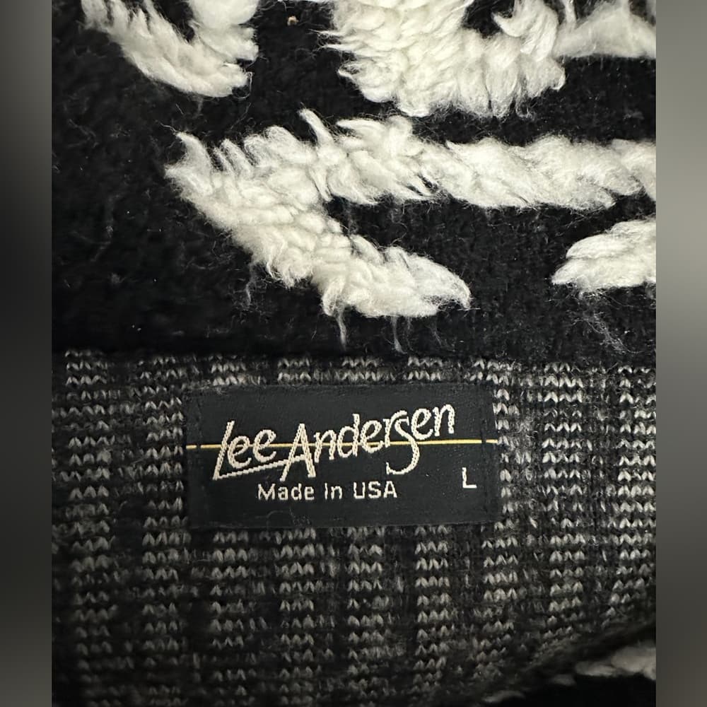 LEE ANDERSEN Gray Sweater with Fuzzy Trim and Patterned Cowl Large Vintage - Thumbnail 7
