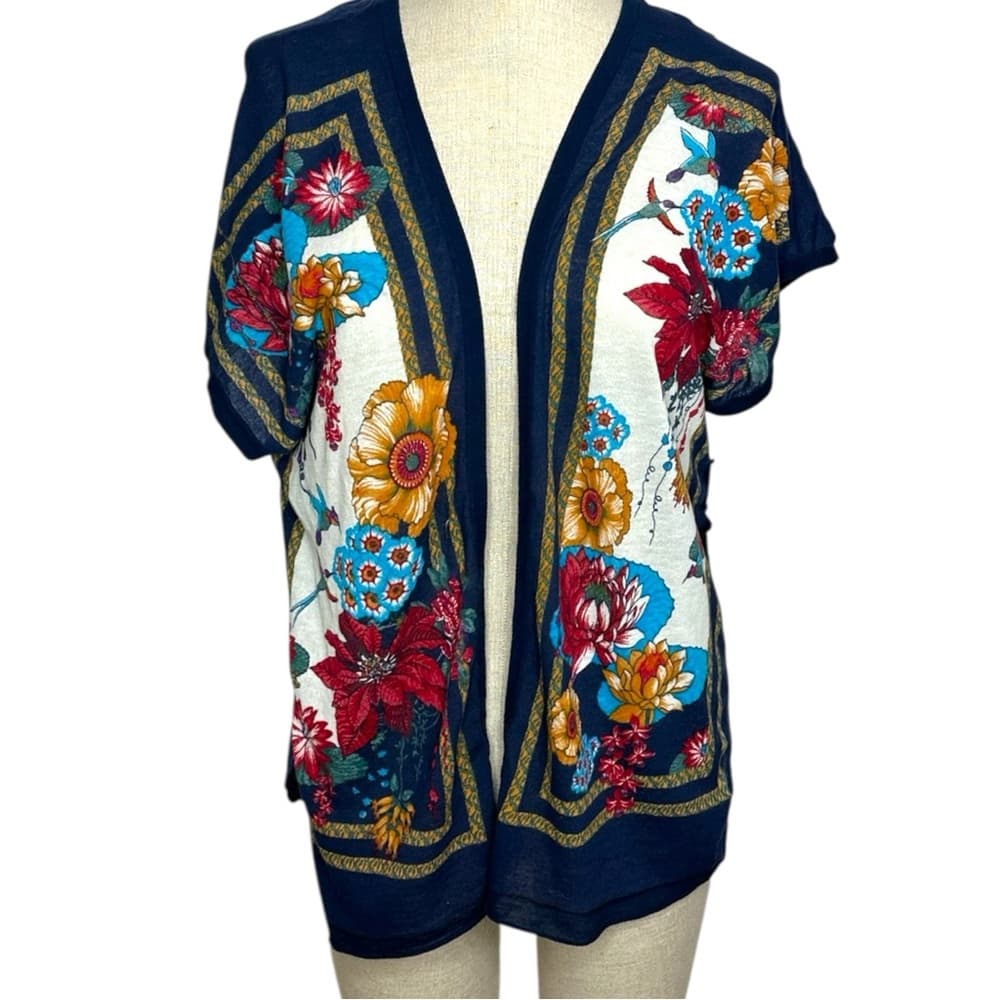 Moth for Anthropologie Navy Floral Boho Tie Scarf Print Kimono Top Size M/L - Thumbnail 15